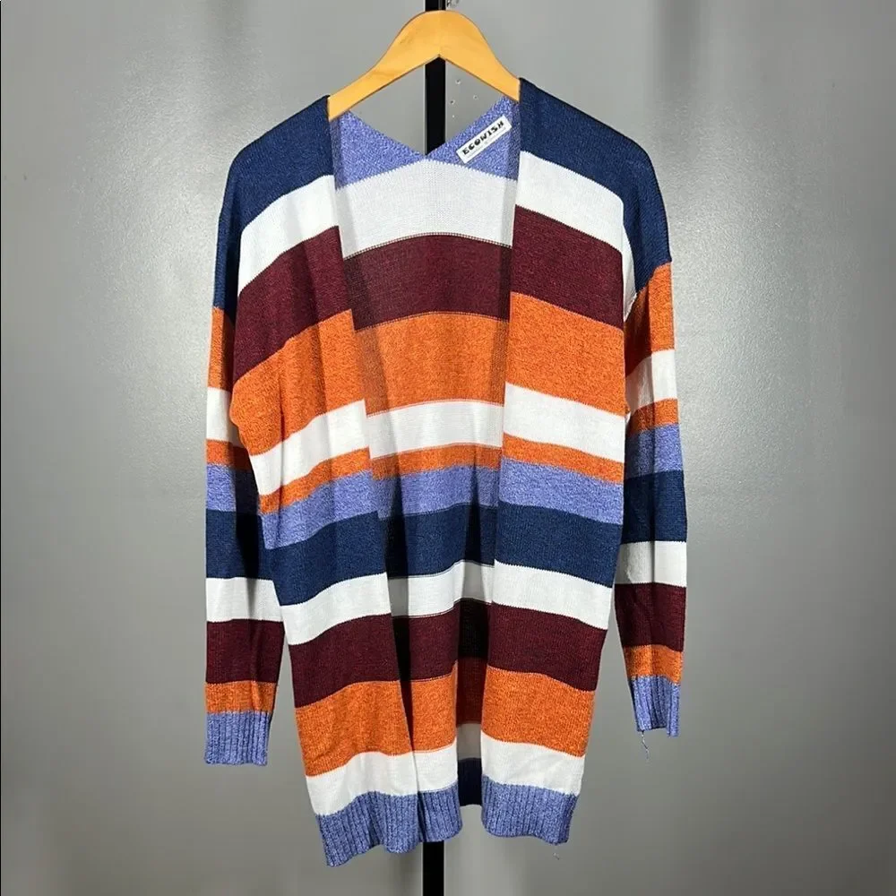 Ecowish Open front Striped Multicolor Cardigan